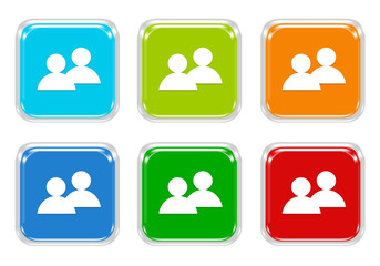 Set of squared colorful buttons with people symbol