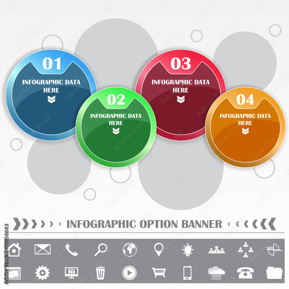 Poster infographic vector template with round labels and various icons