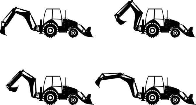 Backhoe loaders. Construction machines. Vector illustration
