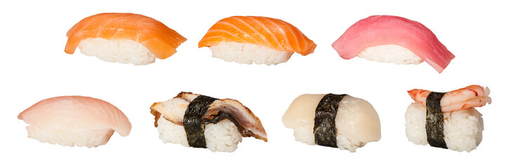 Japanese sushi set isolated on white background