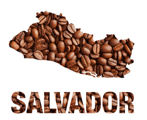 Salvador map and word coffee beans isolated on white