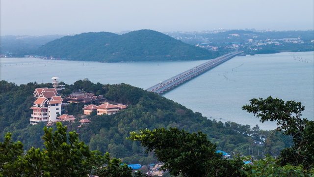 Day to night timelapse from high view of Koh Yor Island and Tins
