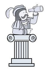 Vintage Cartoon Man with Telescope Vector Graphic