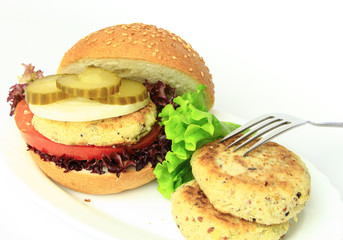 Vegan sea burger isolated on white background