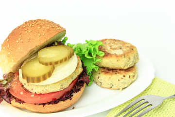 Vegan sea burger isolated on white background