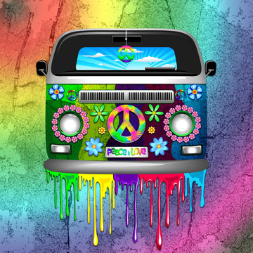 Hippie Van Dripping Rainbow Paint