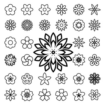 Set of flower line icons