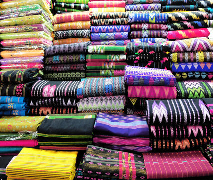 Stack of Colorful Fabric in Myanmar