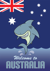 Happy shark.Welcome to Australia card illustration