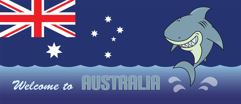 Happy shark.Welcome to Australia card illustration