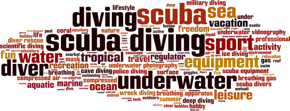 Scuba diving word cloud concept. Vector illustration