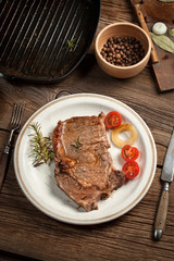 Fried beef steak.