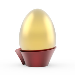 golden easter egg with red decoration on white background