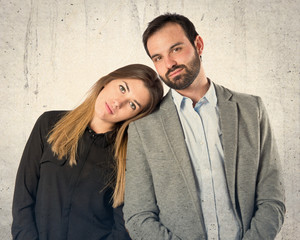 Cute couple over white background.