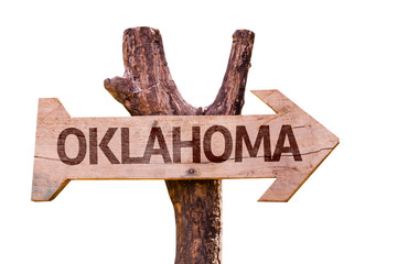 Oklahoma wooden sign isolated on white background