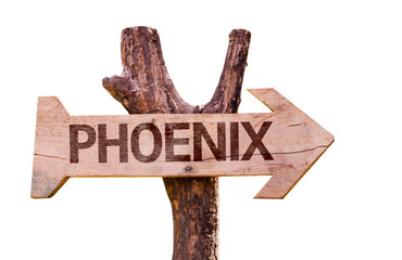 Phoenix wooden sign isolated on white background