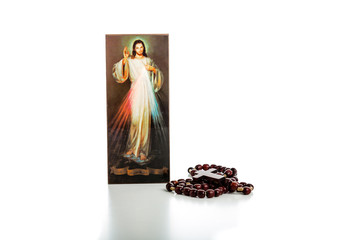 Merciful Jesus with blank ribbon at bottom