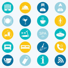 Hotel colored icons. Silhouette. Flat design. vector