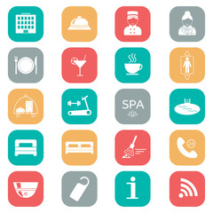 Set of hotel icons. Flat design. Silhouette. vector