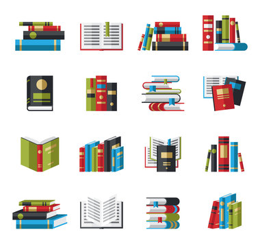 Set of book icons in flat design style