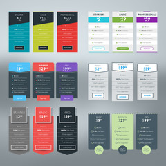 Vector pricing table in flat design style