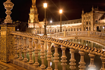 Ceramic fence. Spanish Square (Plaza de Espana) in Sevilla at ni