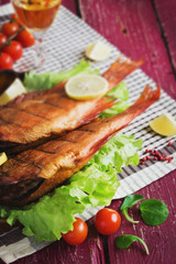 lunch of smoked sea bass