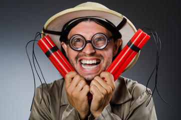 Funny safari hunter against background