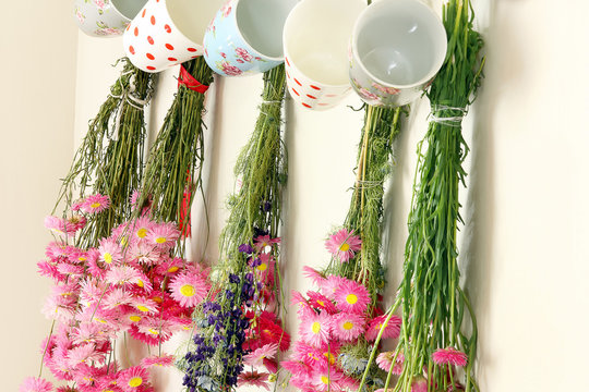 Dried Flowers Hanging In The Kitchen