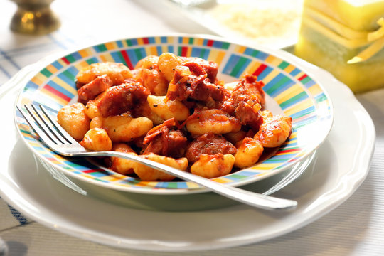 Homemade italian gnocchi noodle with red sauce