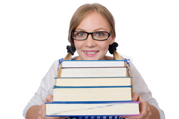 Funny student with stack of books