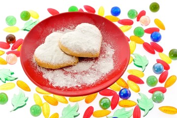 Cookies on a red saucer