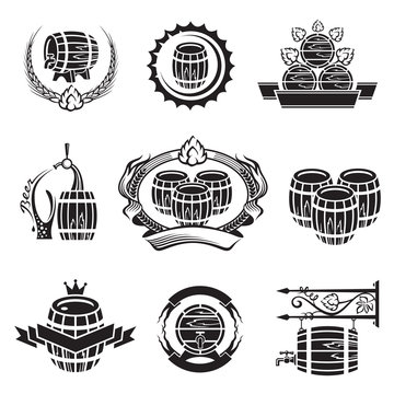 monochrome set of barrel icons