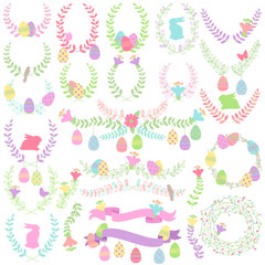 Vector Easter Laurels, Wreaths and Floral Decorations