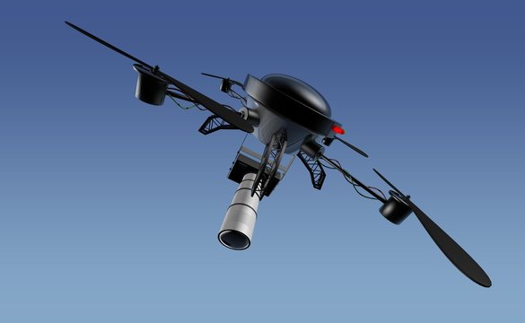 Camera drone in a clear blue sky