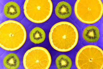 Background of different kinds citrus fruits and kiwis