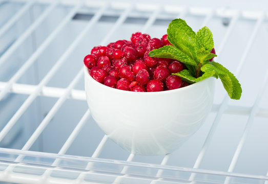 frozen red currants in the freezer
