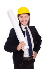 Young construction architect isolated on the white