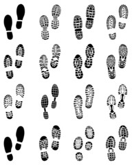 Black prints of various shoes, vector Illustration