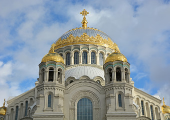 Fototapeta na wymiar Orthodox cathedral of St. Nicholas in town Kronshtadt