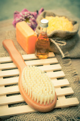 Aroma spa set on white wooden table