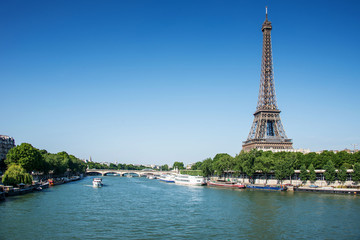 Fototapeta na wymiar Eiffel tower on bright summer day