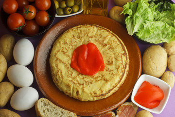 Spanish omelette and ingredients