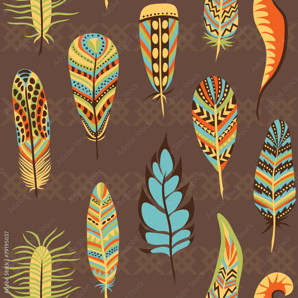 Poster Seamless pattern with feathers