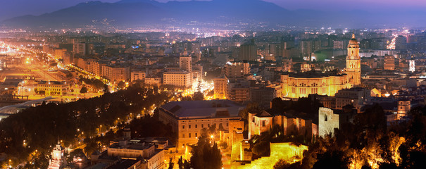 View over Malaga at night Andalusia Spain