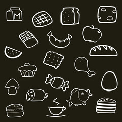 Set of icons with food, hand-drawn.