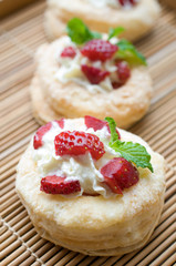 Baked strawberry dessert with cream. Sweet strawberry tart