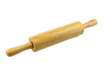 Wooden rolling pin on white background