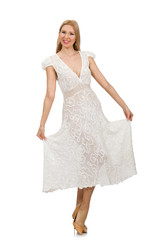 Woman in dress in fashion dress isolated on white