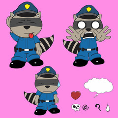 raccoon kid policeman cartoon set0